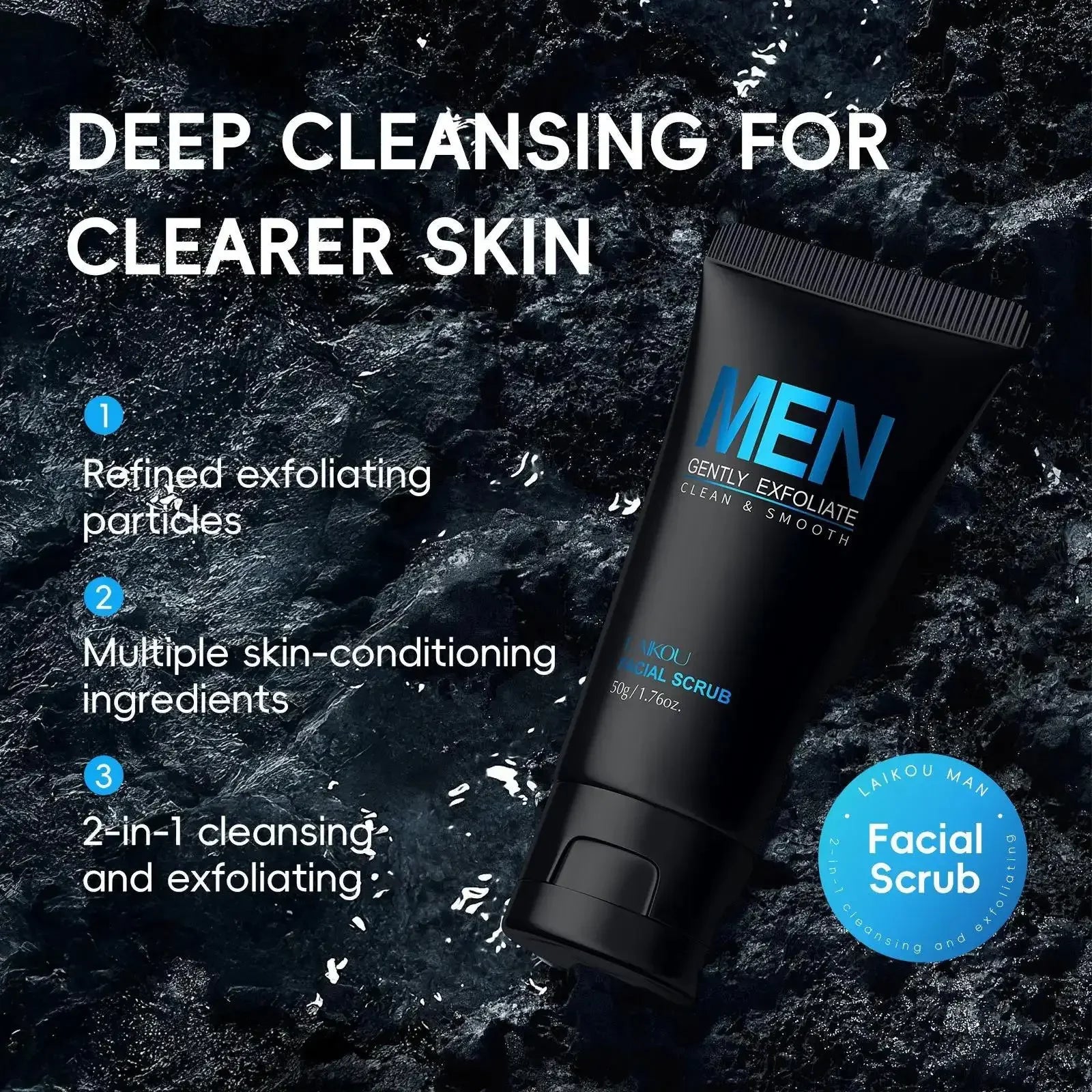 Men Facial Scrub Deep Cleansing Exfoliates Softens Skin Improves Clogged Pores Hydration Formula For Healthy Look 2 In 1