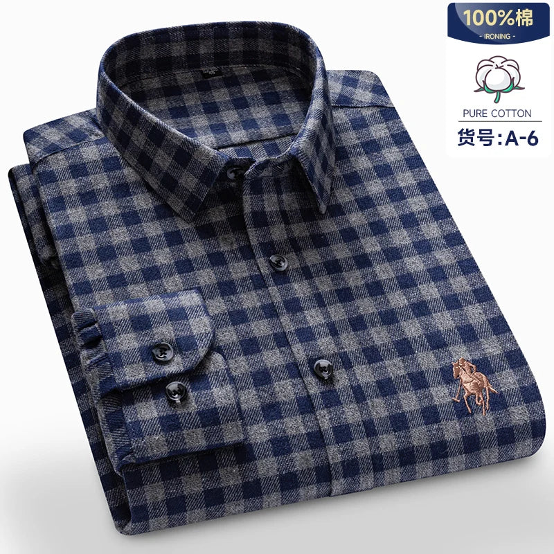 Long Sleeve Shirts For Men Classic Style Turn Down Collar Flannel Plaid Casual Clothing Daily Use Easy Care Soft Material Shirts