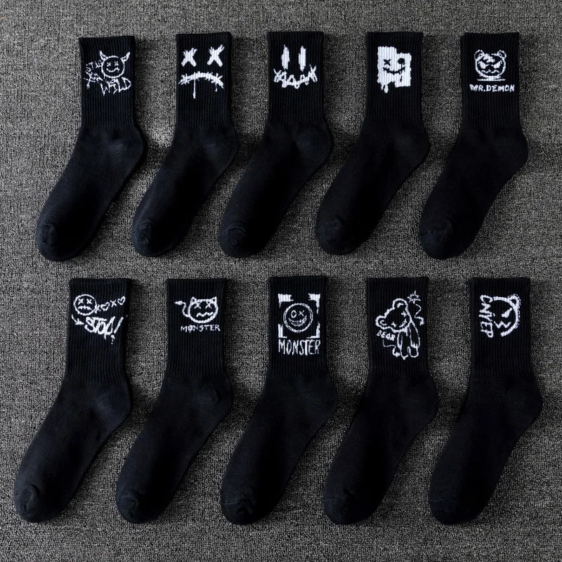 10 pairs of men's sports socks Ghost face graffiti