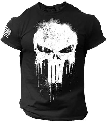 Men's Patriotic Skull Dropped T Shirt Oversized