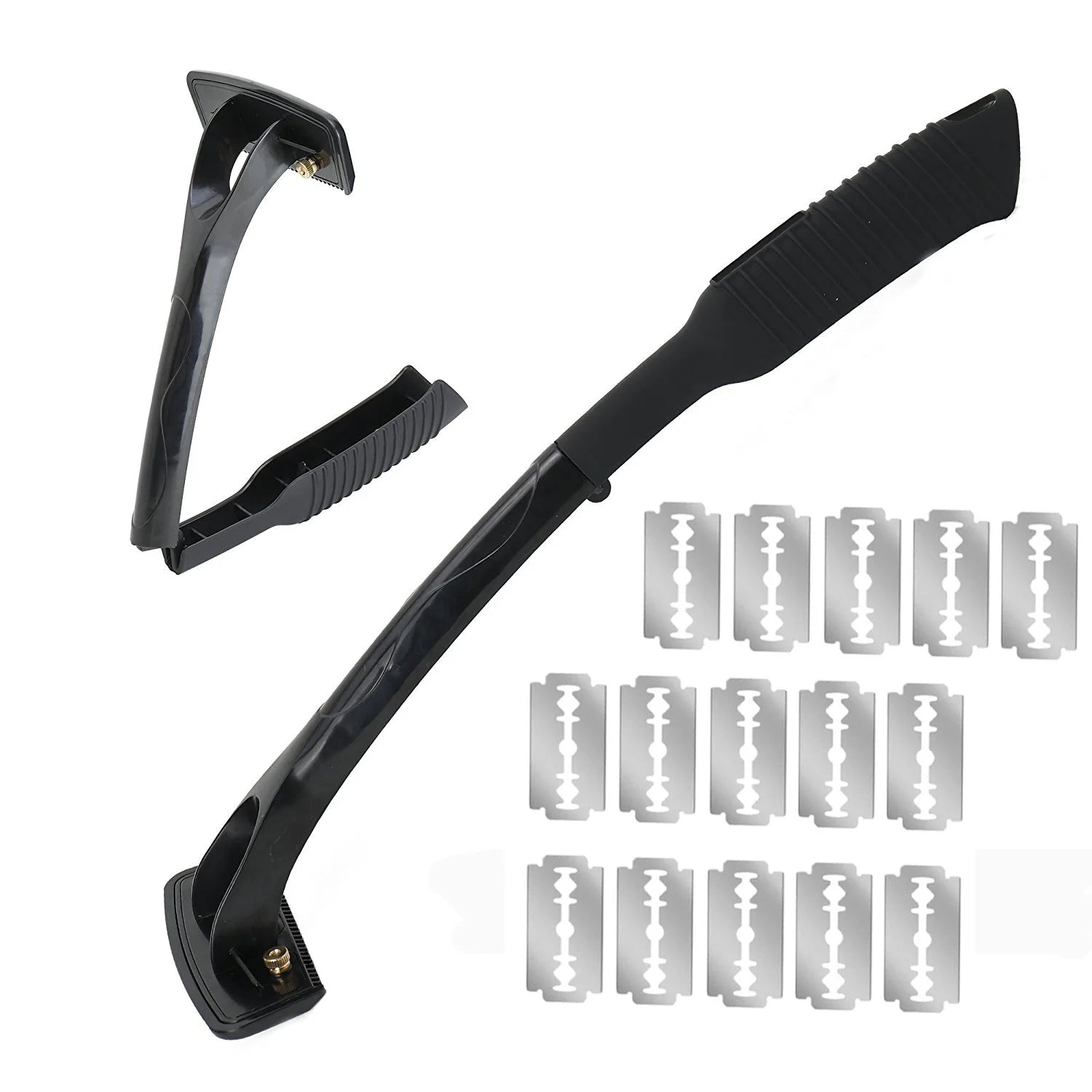 Men's Back Shaver Hair Remover Long Handle Body Hair Trimmer Razor with 15 Blades Manual Foldable Design for Efficient Grooming