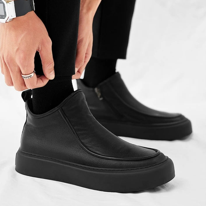 Men Leather High-Top Motorcycle Boots