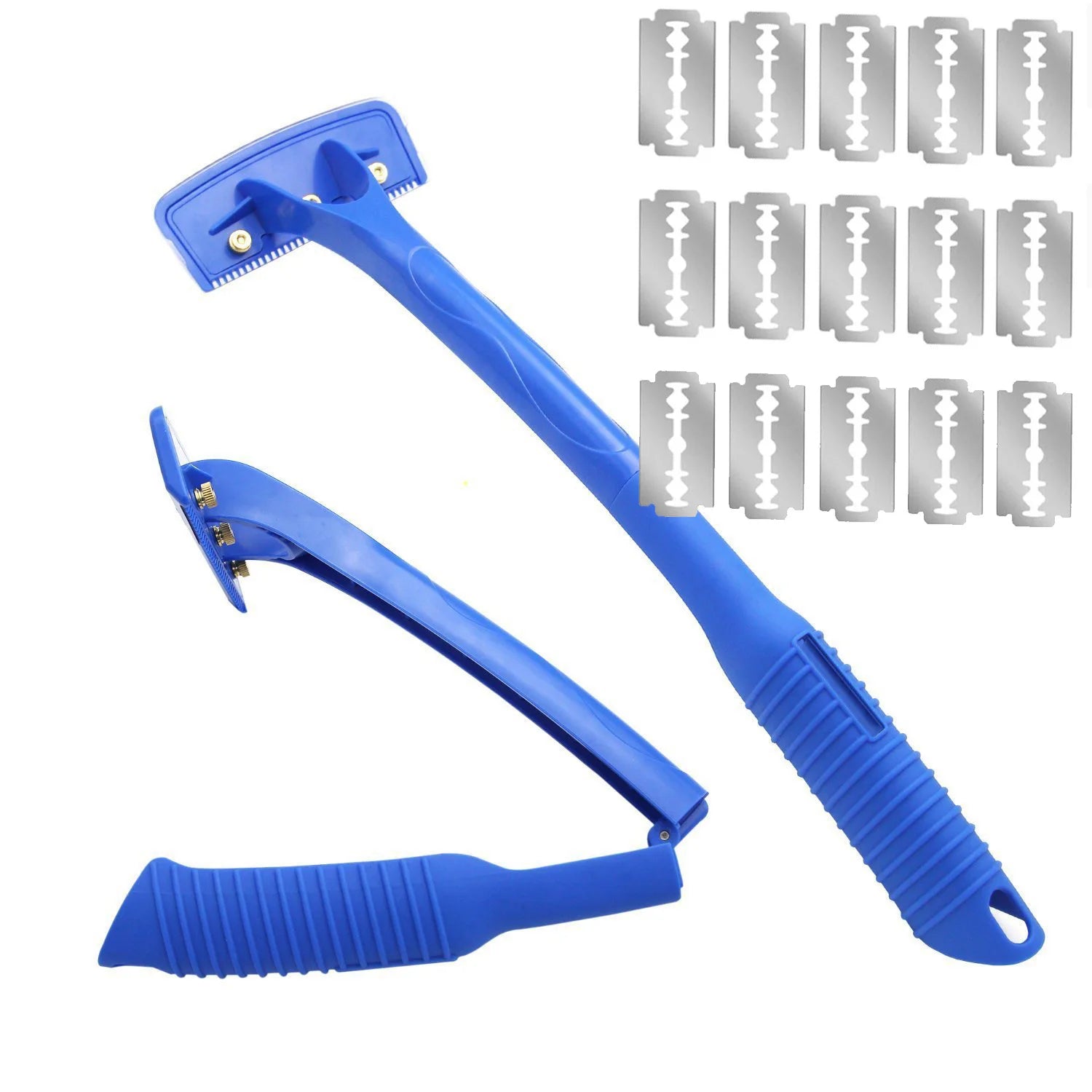 Men's Back Shaver Hair Remover Long Handle Body Hair Trimmer Razor with 15 Blades Manual Foldable Design for Efficient Grooming