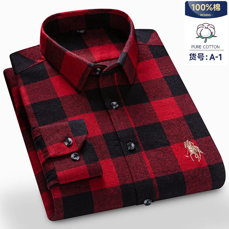 Long Sleeve Shirts For Men Classic Style Turn Down Collar Flannel Plaid Casual Clothing Daily Use Easy Care Soft Material Shirts