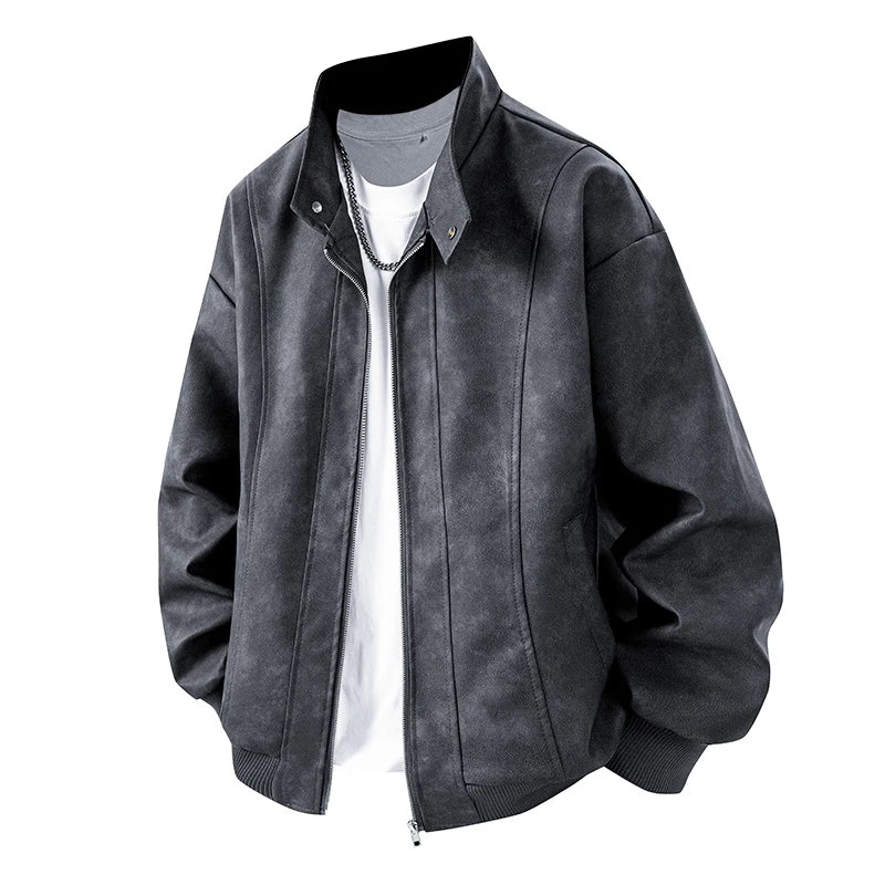 Men Jacket PU Leather 2025 Spring Windbreaker Trench Oversize 6XL 7XL 8XL Plus Size Waterproof Stand Collar Brand Loose Coats