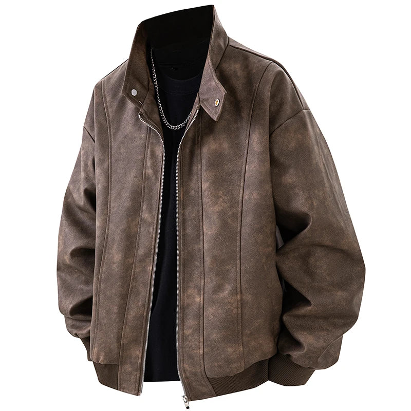 Men Jacket PU Leather 2025 Spring Windbreaker Trench Oversize 6XL 7XL 8XL Plus Size Waterproof Stand Collar Brand Loose Coats