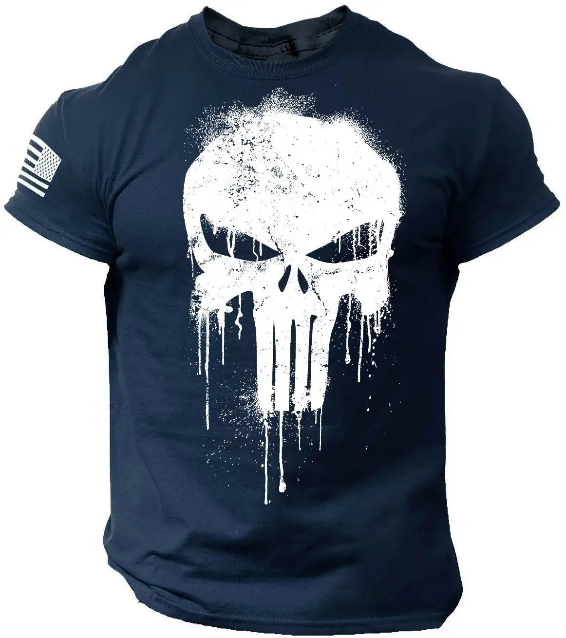 Men's Patriotic Skull Dropped T Shirt Oversized
