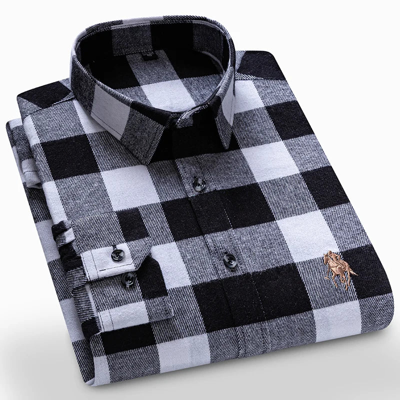 Long Sleeve Shirts For Men Classic Style Turn Down Collar Flannel Plaid Casual Clothing Daily Use Easy Care Soft Material Shirts