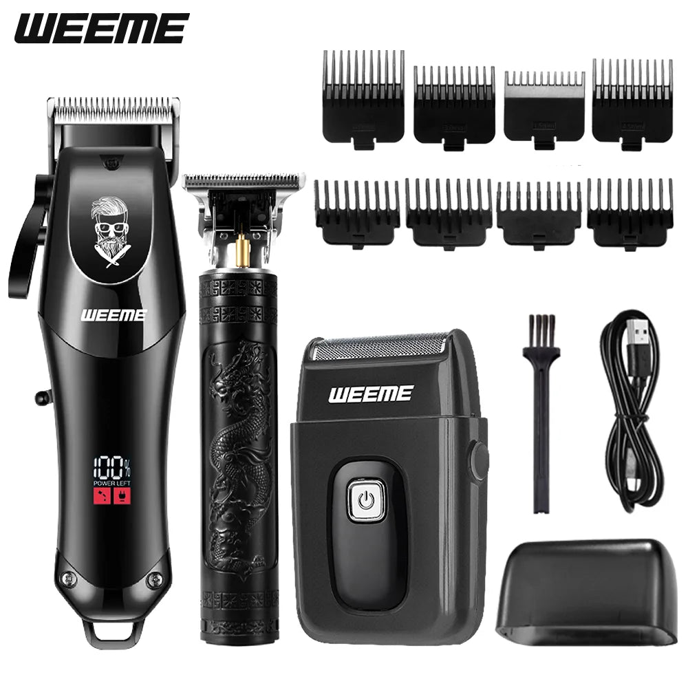Men's Grooming Kit 3-Piece Set, Golden Balck Hair Clippers With LCD Display, USB Rechargeable, 8 Guide Combs, Trimmer And Shaver
