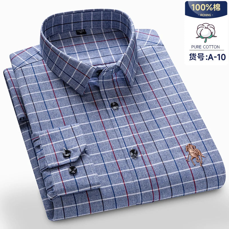 Long Sleeve Shirts For Men Classic Style Turn Down Collar Flannel Plaid Casual Clothing Daily Use Easy Care Soft Material Shirts