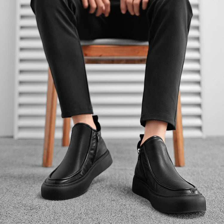 Men Leather High-Top Motorcycle Boots