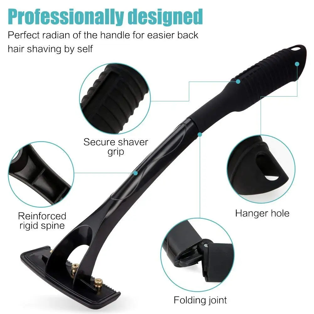 Men's Back Shaver Hair Remover Long Handle Body Hair Trimmer Razor with 15 Blades Manual Foldable Design for Efficient Grooming