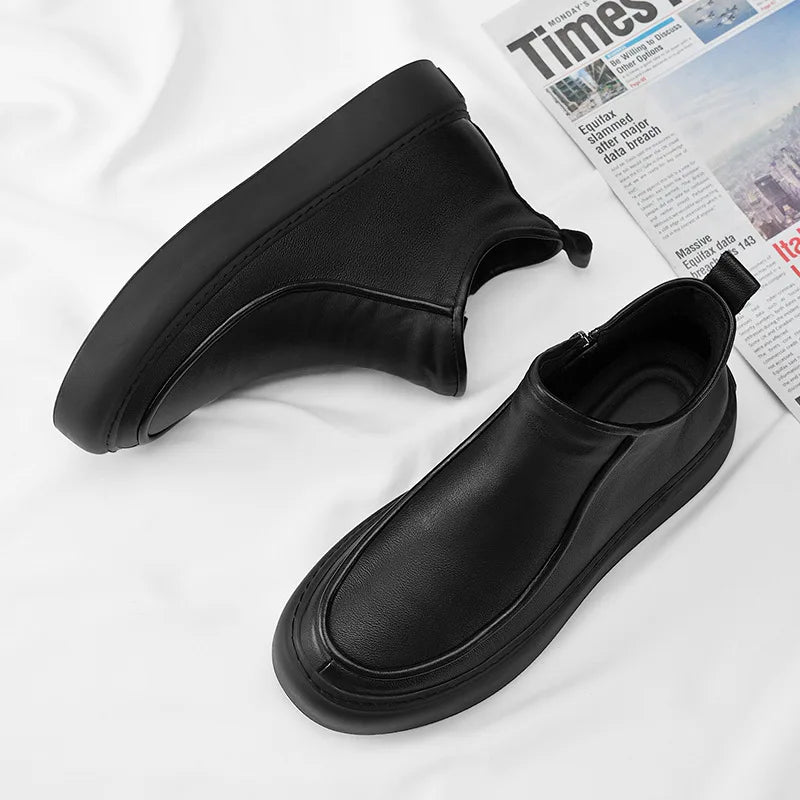 Men Leather High-Top Motorcycle Boots