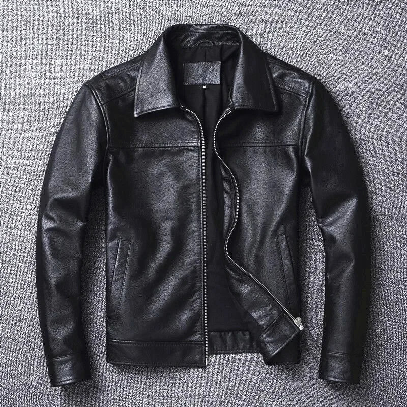 Men's Leather Jacket Natural Men's Genuine Cowhide Jacket Spring and Autumn Casual Black Men's Clothing Asian size S-6XL