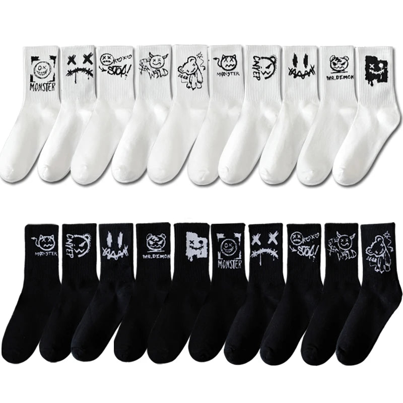 10 pairs of men's sports socks Ghost face graffiti