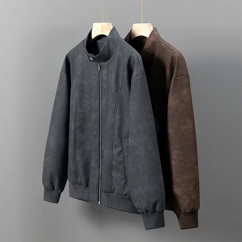Men Jacket PU Leather 2025 Spring Windbreaker Trench Oversize 6XL 7XL 8XL Plus Size Waterproof Stand Collar Brand Loose Coats