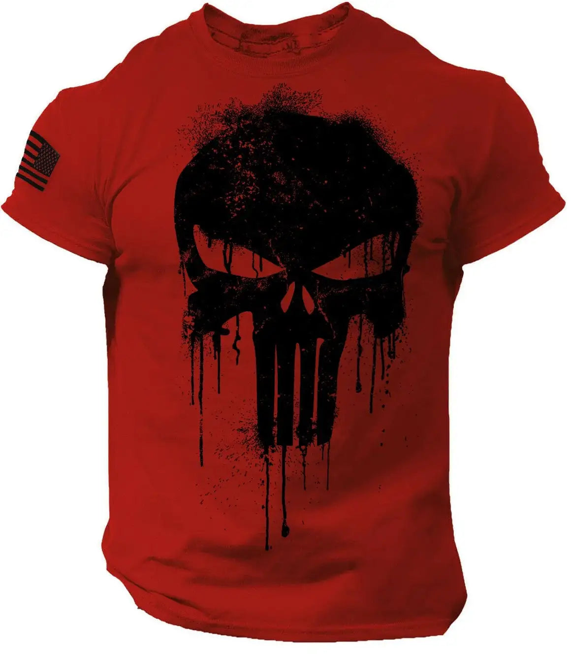 Men's Patriotic Skull Dropped T Shirt Oversized