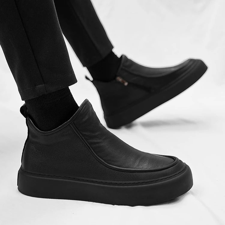 Men Leather High-Top Motorcycle Boots